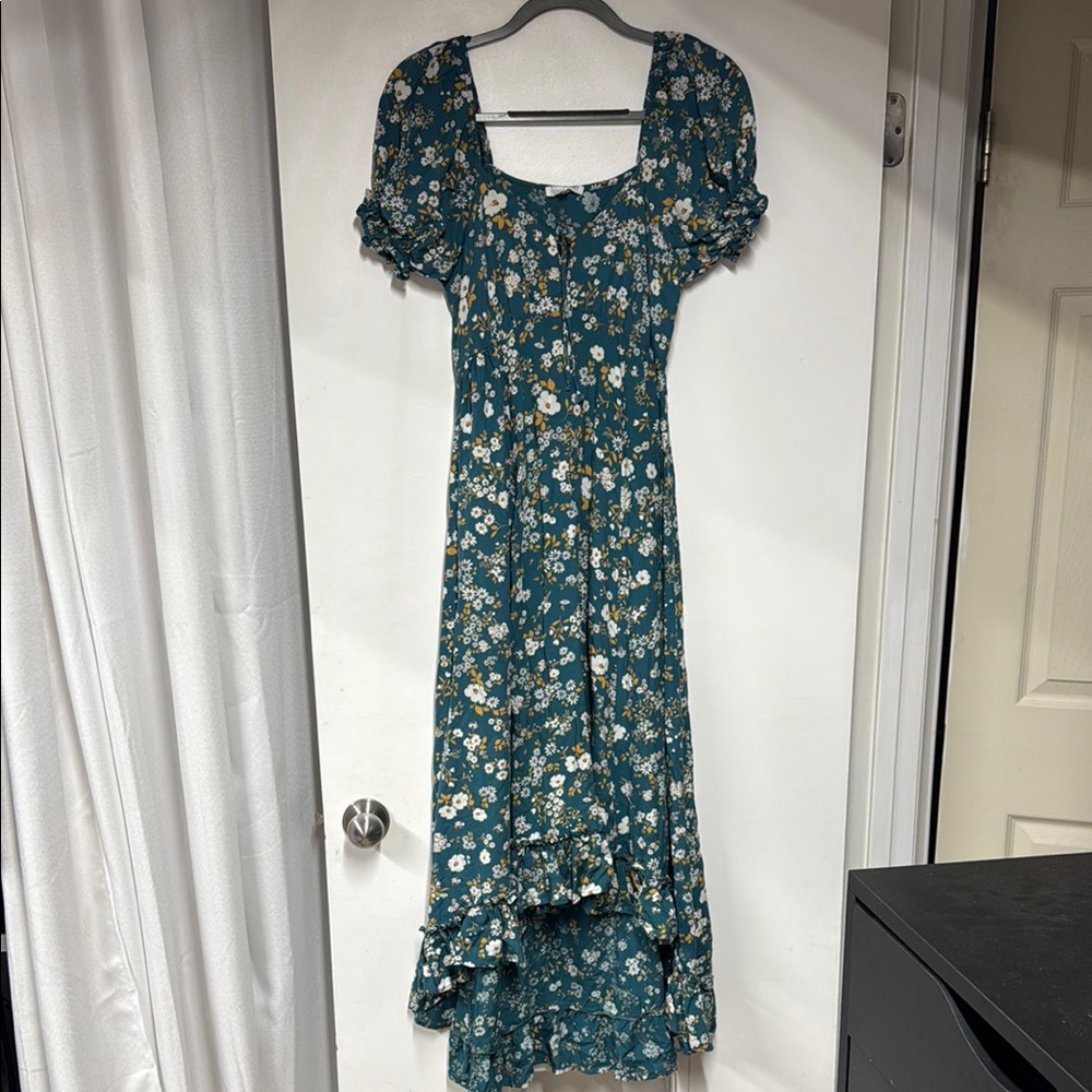Patrons of Peace Teal Floral High-Low Dress